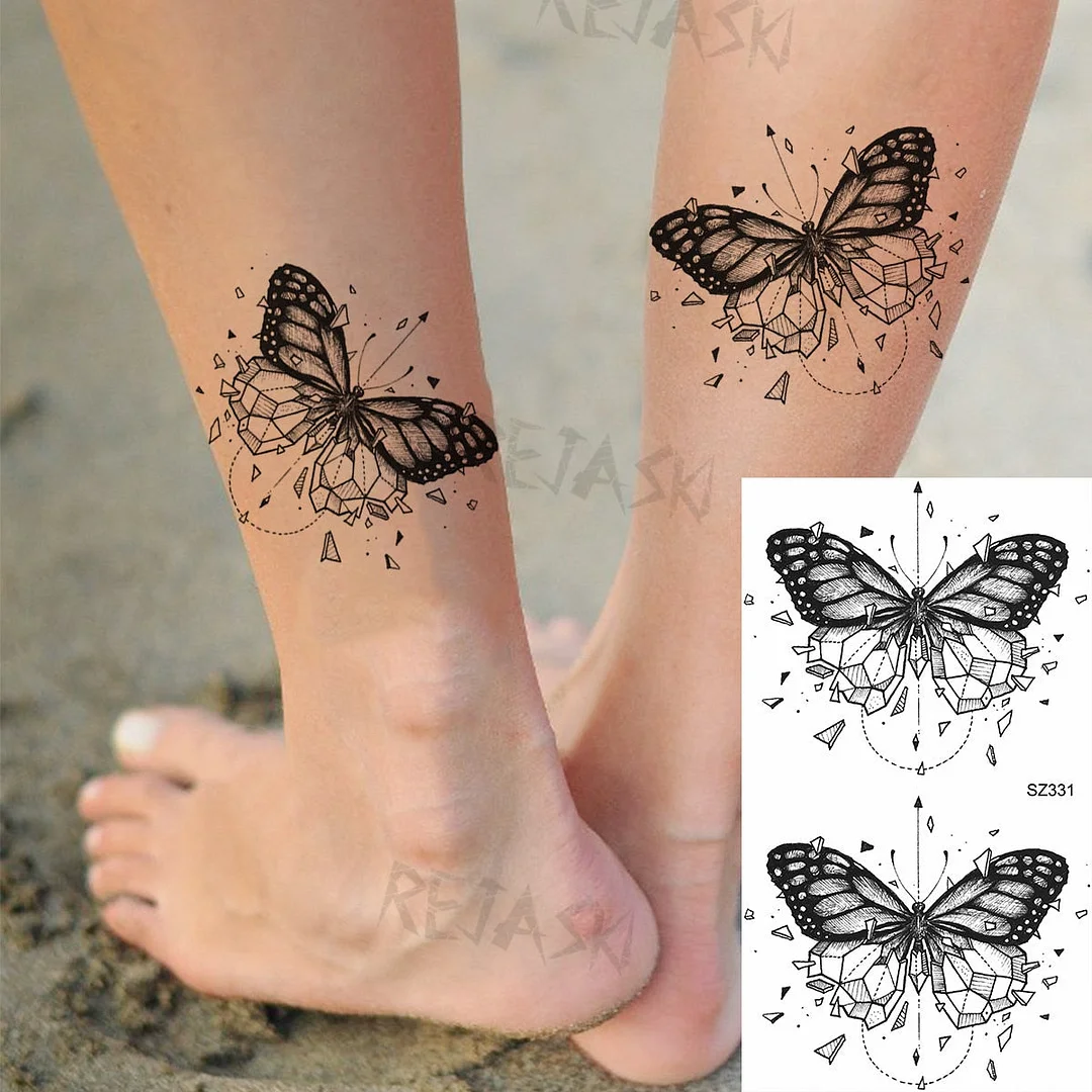 Realistic Sunflower Fashion Wrist Temporary Tattoos For Women Gilr Butterfly Geometry Fake Tattoo Custom Armbands Washable Tatoo