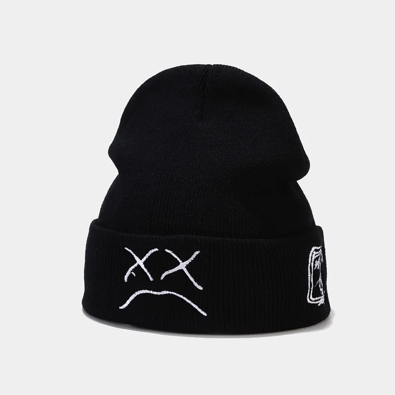 Sad Boy Face Hip Hop Knitted Beanies Hat For Winter