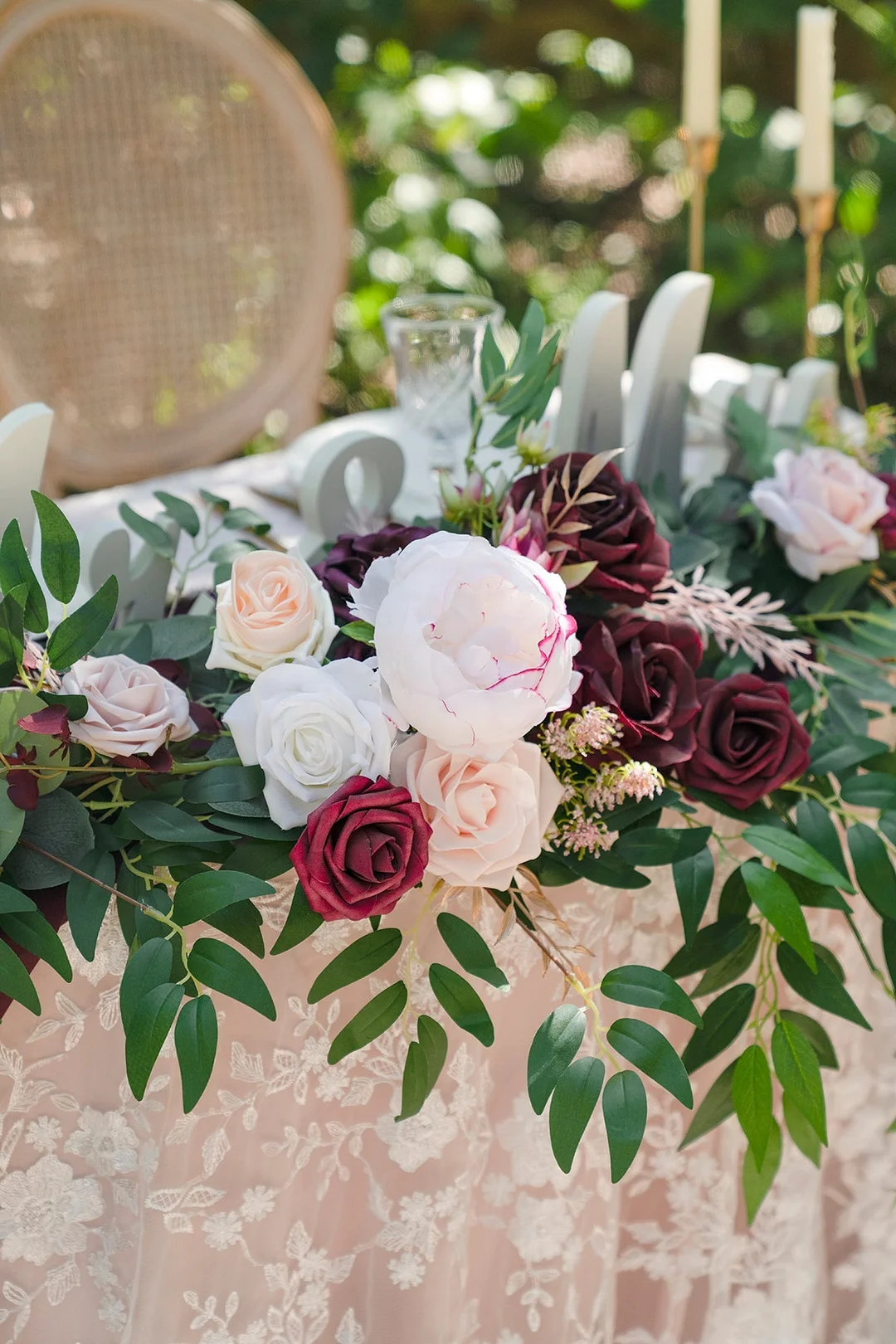 Head Table Flower Garland in Romantic Marsala