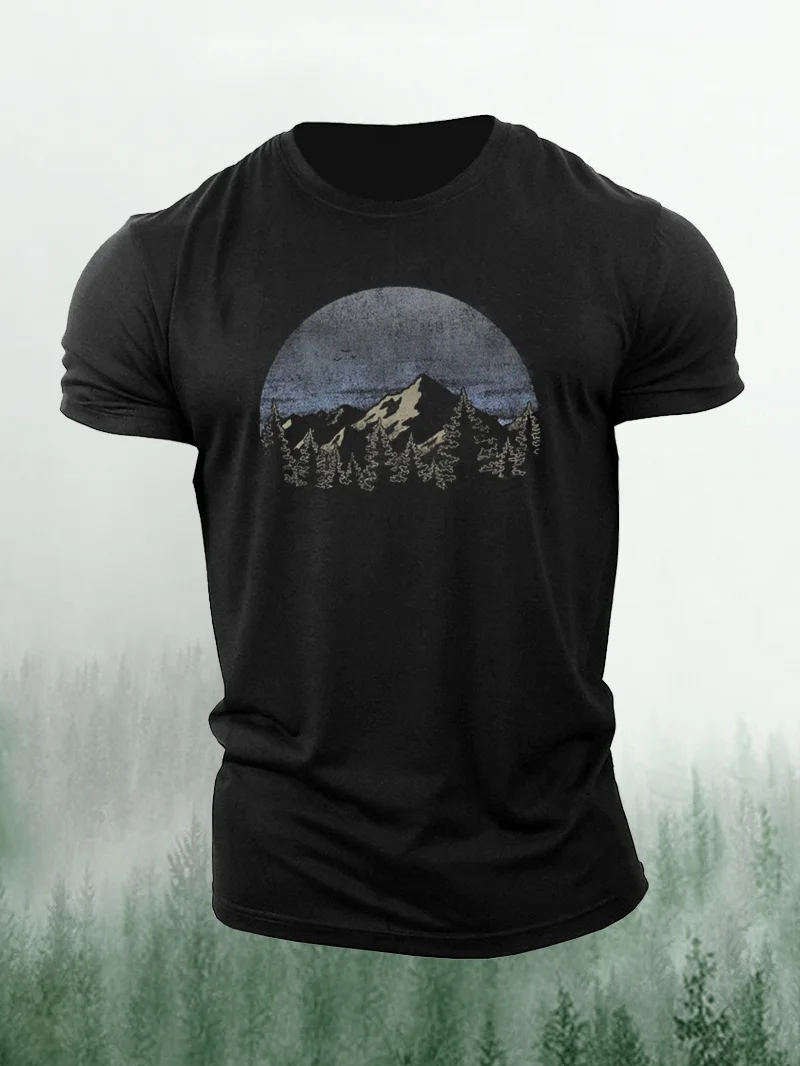 Men's Mountain Sunset Cotton Short Sleeve Shirt