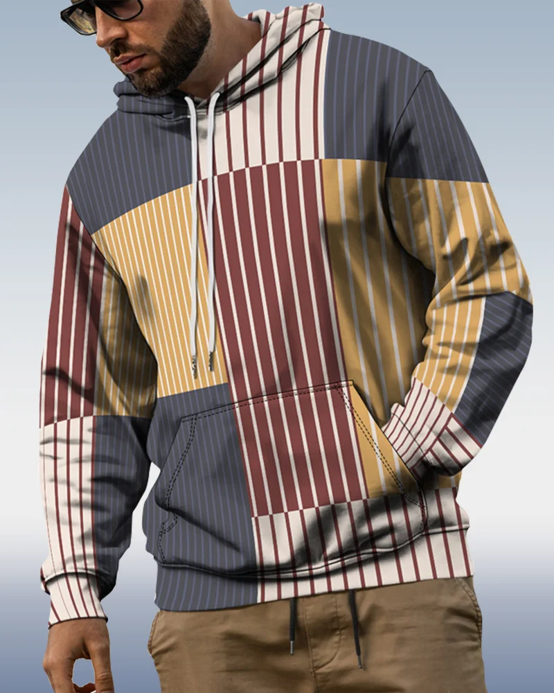 Men's Geometric Colorblock Hoodie 007