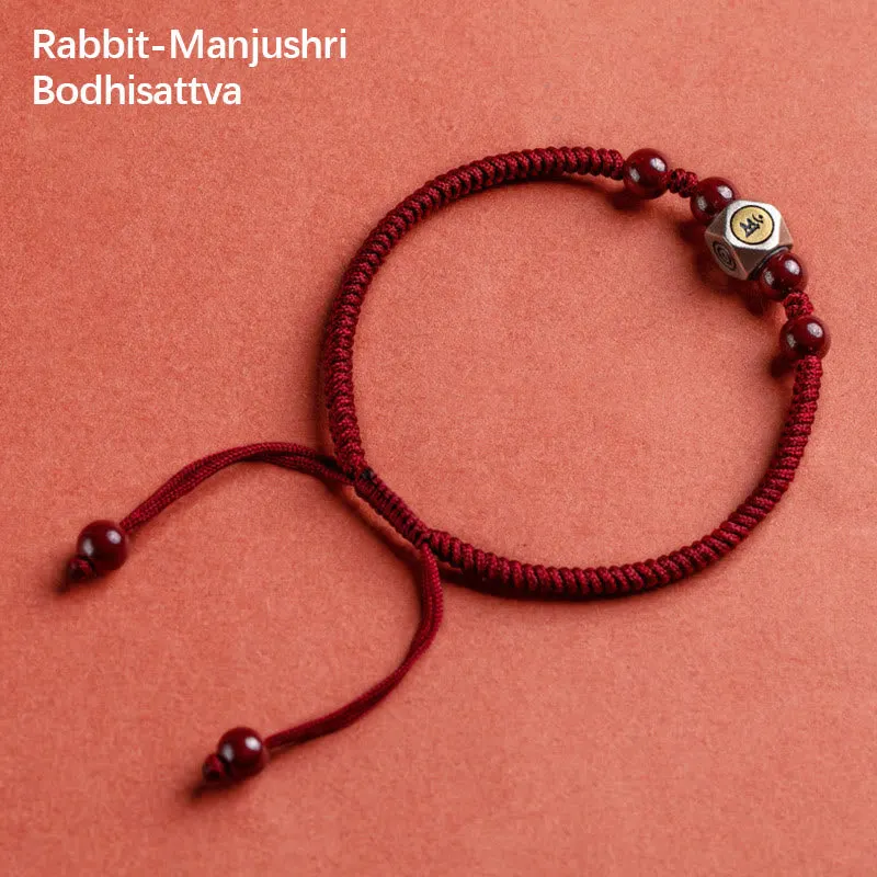 925 Sterling Silver Chinese Zodiac Natal Buddha Cinnabar Calm Bracelet