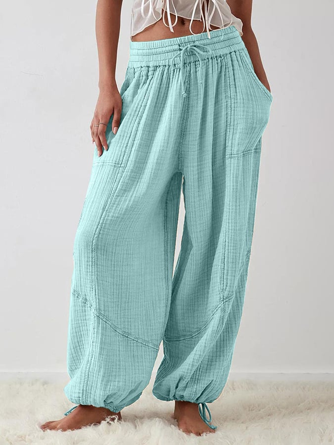 Women's Casual Fashion Solid Color Strap Pocket Wide Leg Pants