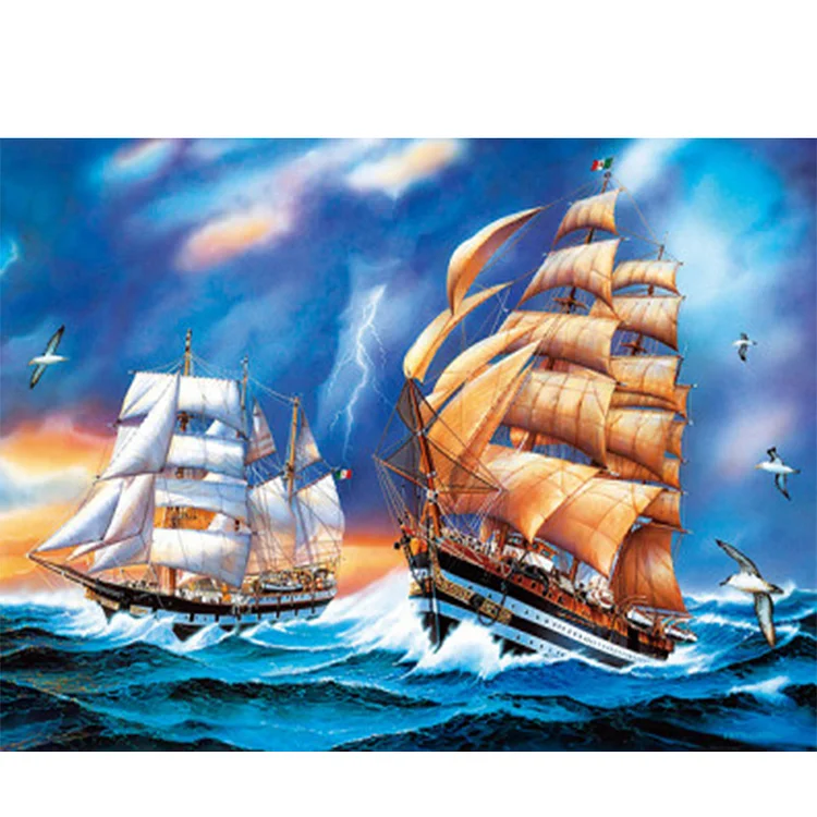 Sailing ship at sea - Full Round 40*30CM 22colors
