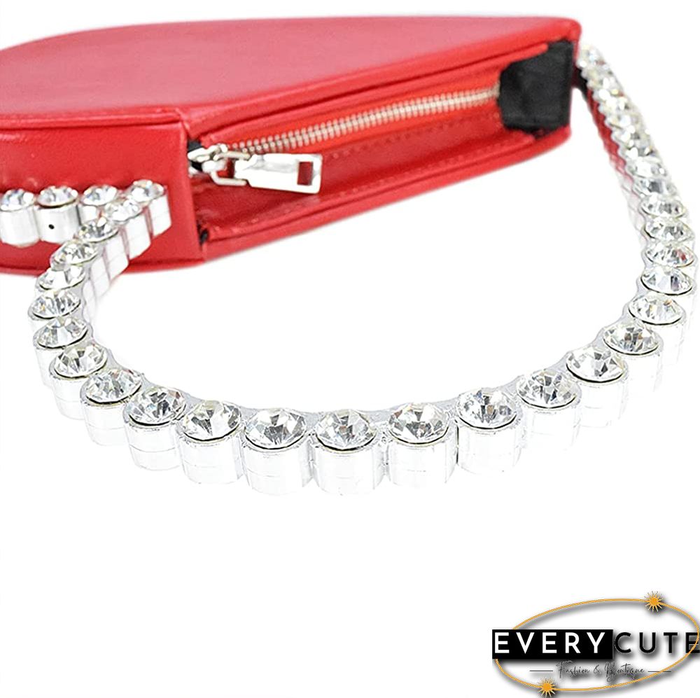 Red Heart Shaped Party Evening Clutch Bags with Crystal
