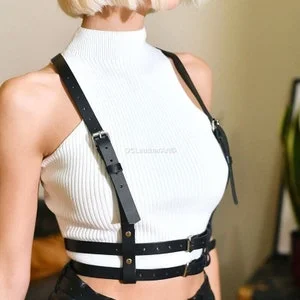 pornhint Pornhint Leather chest harness, Suspender Leather Harness Belt, Sexy Waist Wrap Harness, Bdsm Leather Harness, Fetish Harness Vegan Body Harness