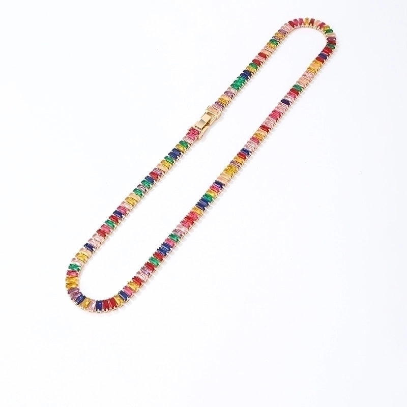 Copper Elegant Glam Shiny Plating Inlay Rectangle Zircon Bracelets Necklace