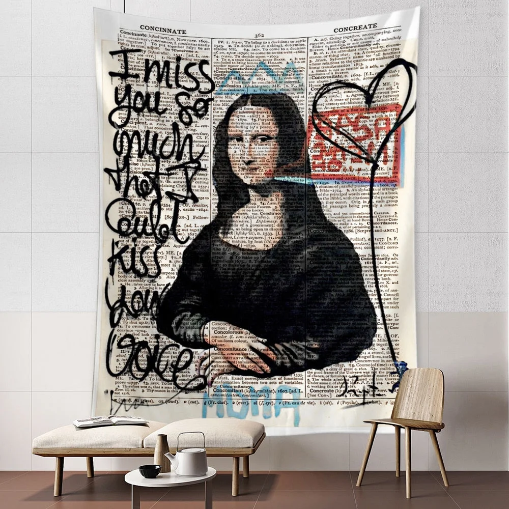 Mona Lisa Graffiti Tapestry Wall Hanging Boho Style Psychedelic Witchcraft Hippie Tapiz Bedroom Art Home Decor