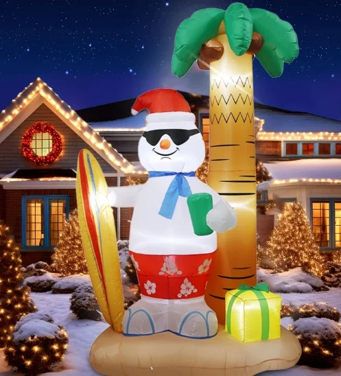 PayUSD 8 FT Christmas Inflatable Surfing Snowman Lawn Outdoor Decorations, Blow up Snowman with Gift, Built-in LED Lights, Xmas Decor Holiday Indoor Outdoor Party Garden Yard Decoration