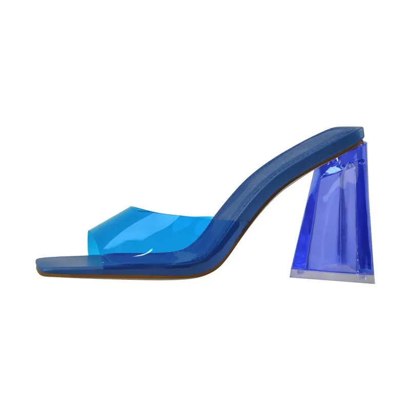 Onlymaker Women Square Toe PVC Slip on Clear High Heels Transparent Summer Concise Casual Party Dress Sandal