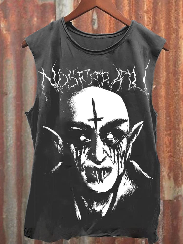 Unisex Vintage Black Metallic Zombie Print Casual Sleeveless T-Shirt / Rvogue / Rvogue