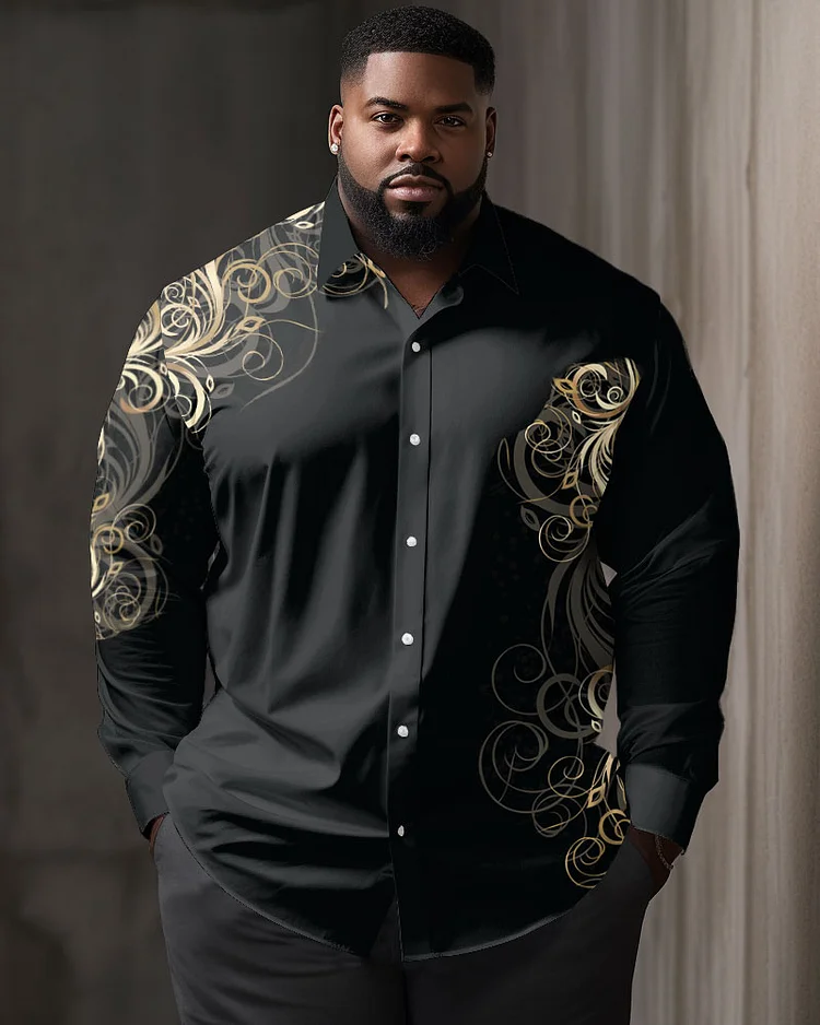 Men's Large Size Pattern Lapel Casual Long Sleeve Shirt