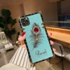 2023 Luxury Diamond Gem Peacock Feather Square Case For iPhone