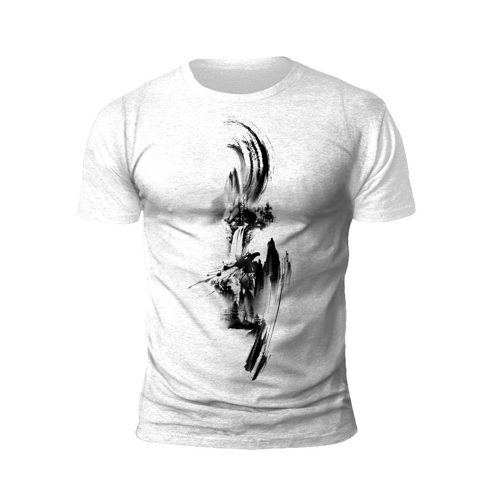 Ink Wash Landscape: The Serenity of Mountains and Water T-shirt
