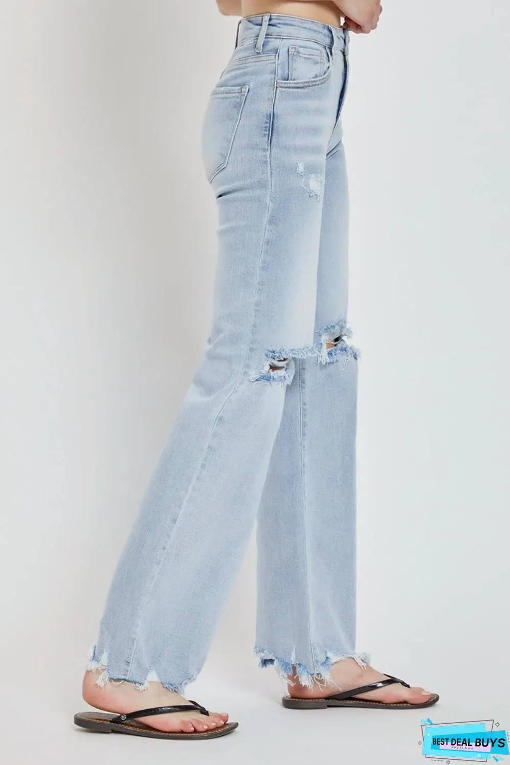 RISEN Full Size High Rise Distressed Wide Leg Jeans