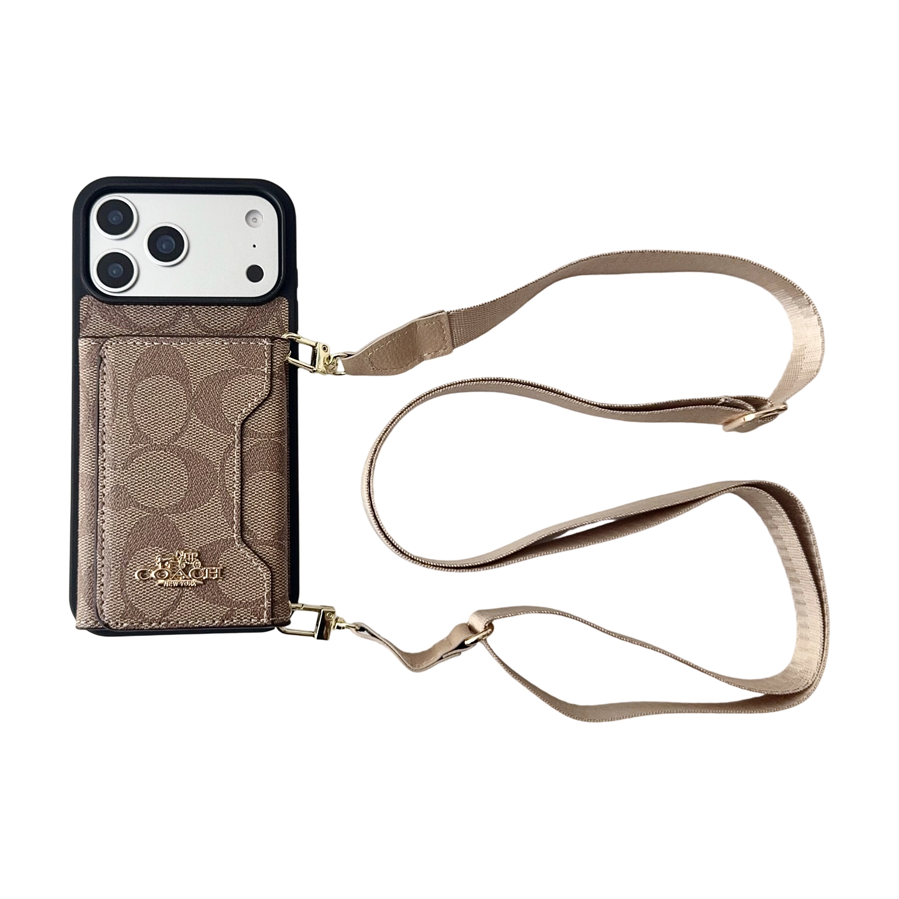 Coach Monogram Tri-Fold Wallet Phone Case | Luxury Crossbody Lanyard Cover for iPhone & Samsung