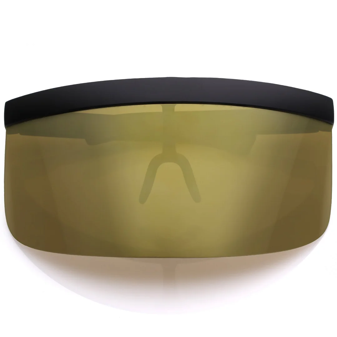Futuristic Oversize Shield Visor glasses Flat Top Mirrored Mono Lens 172mm