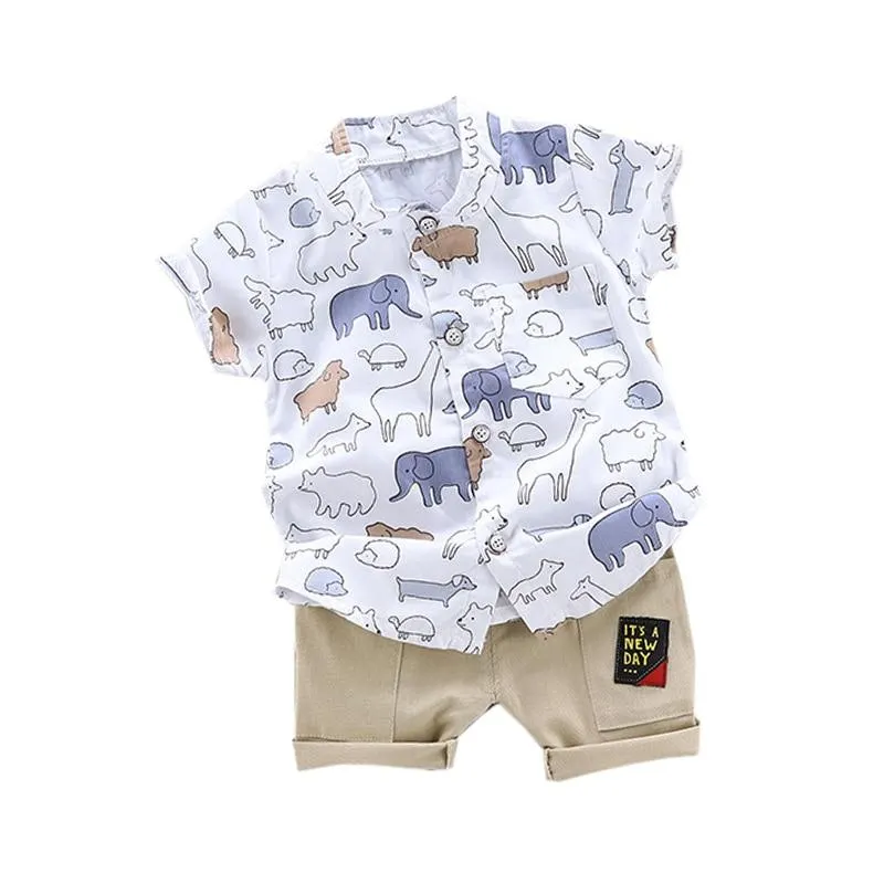 Animal Print Clothes For Toddler Baby Boy Shirt Suit Summer Hot New Children Clothing Set for Infant Suit for Kids Clothes