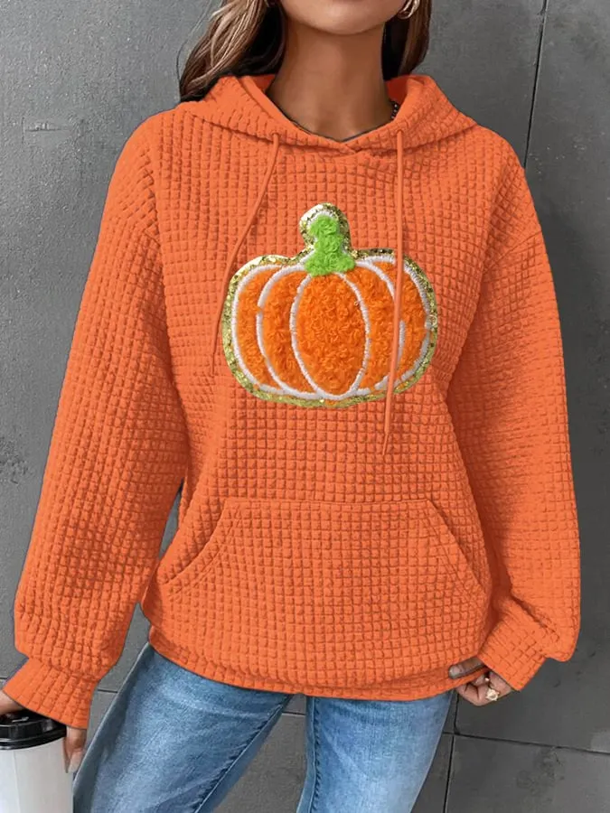 Women's Pumpkin Print Hooded Sweatshirt 