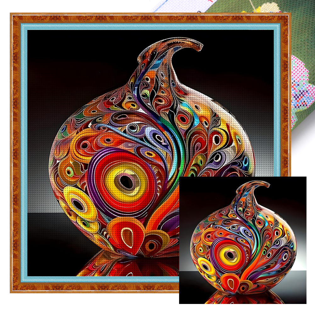 Colored Glass Vase Full 11CT Pre-stamped Canvas(50*50cm) Cross Stitch