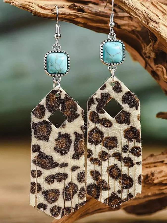 Leopard Turquoise Hollow Out Tassel Earrings