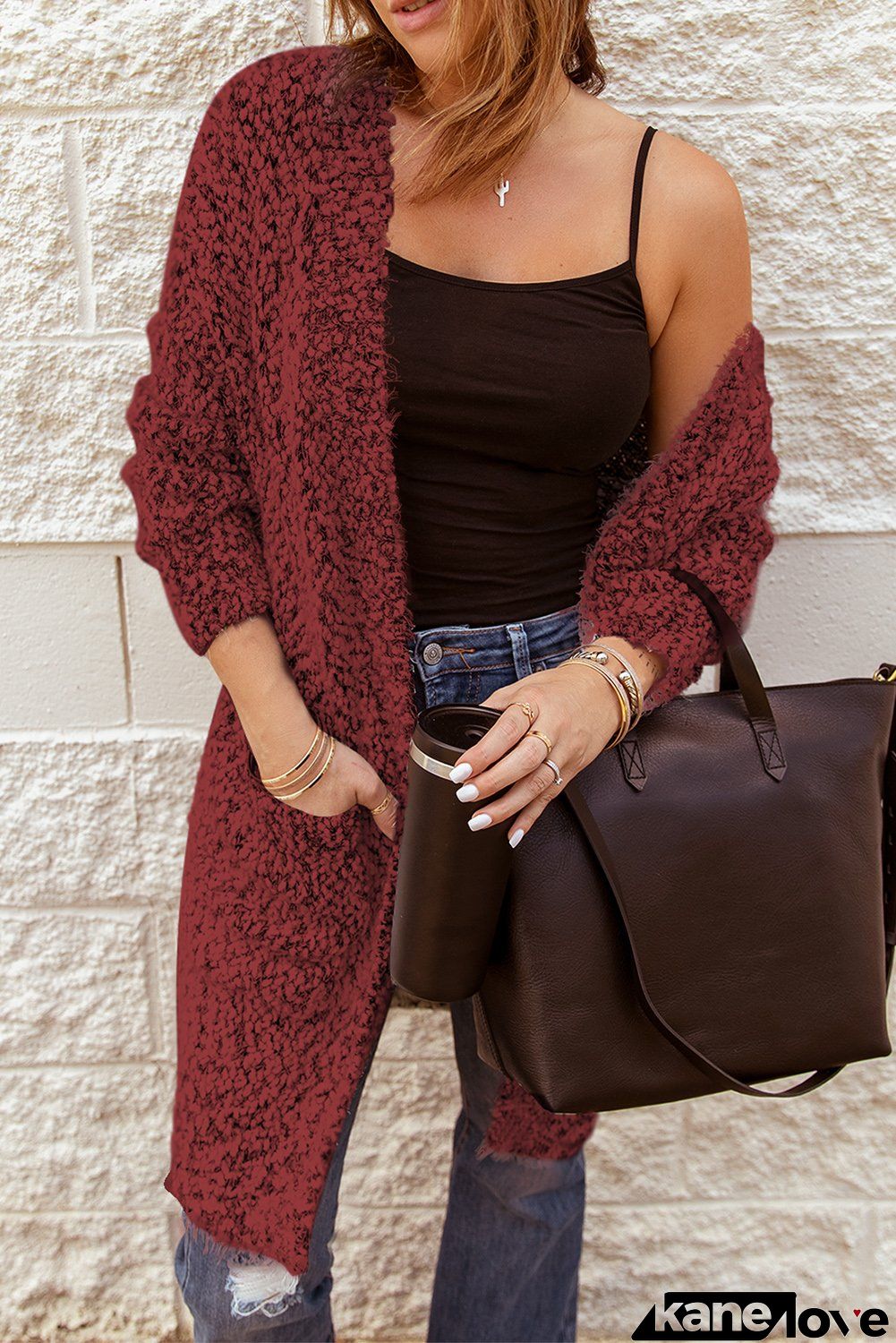 Red Fuzzy Knit Cardigan
