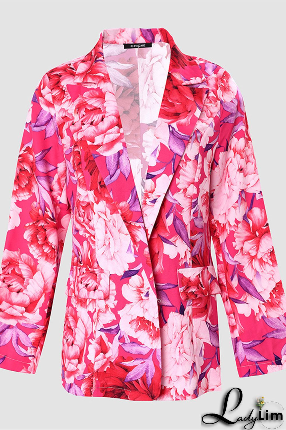 Rose Red Fashion Casual Not Positioning Printed Patchwork Cardigan Turn-back Collar Outerwear