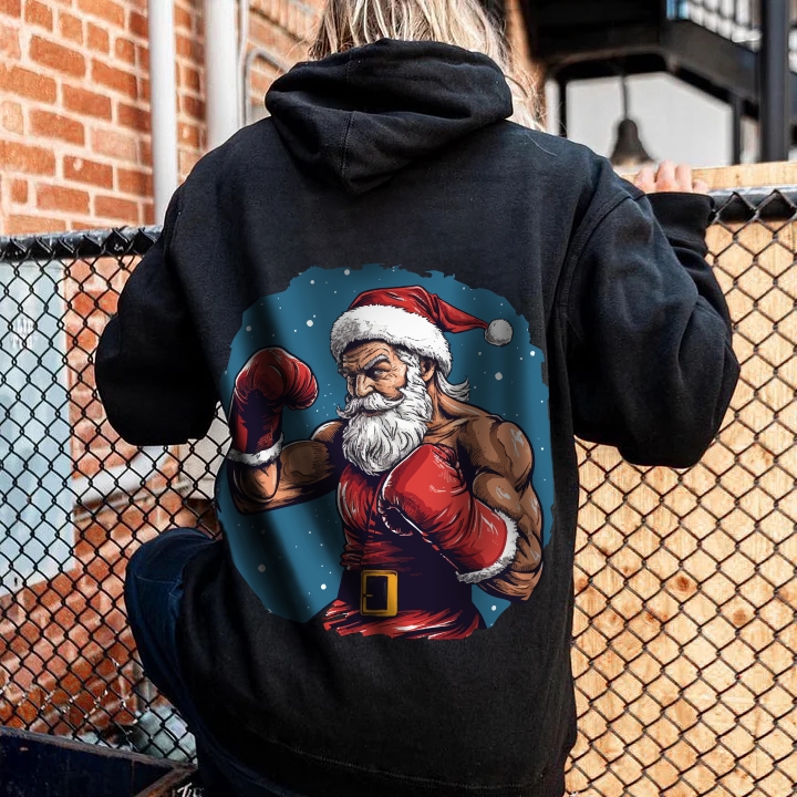 Boxer Muscle Santa Claus Christmas Theme Hoodie