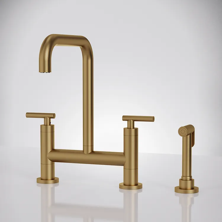 EVERSTEIN Bridge Kitchen Faucet with Side Sprayer in Brushed Gold