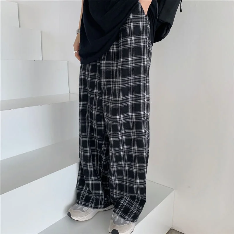 Zoki Autumn Women Plaid Pants Casual Oversize Loose Wide Leg Trouser Retro Teens Harajuku Plus Size Hip Hop All Match Streetwear