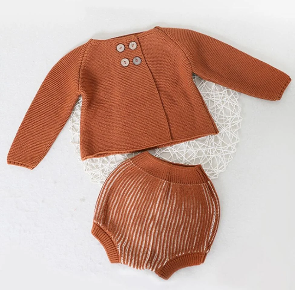 0-2 Year Old Clothing New 2021 Autumn Baby Girls Suit Knit Cotton Baby Long Sleeve Blouse + Lotus Leaf Shorts Baby Clothing Set