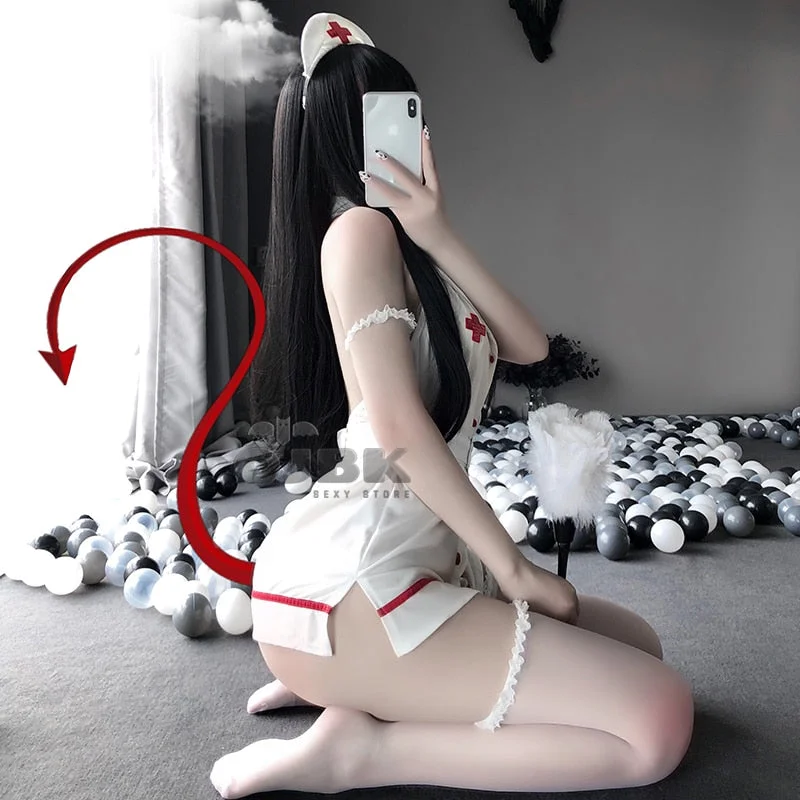 OJBK New Erotic Sexy Lingerie Sweet White And Black Sleeveless Nurse Cosplay Uniform Passion Temptation Fancy Dress Dropshipping
