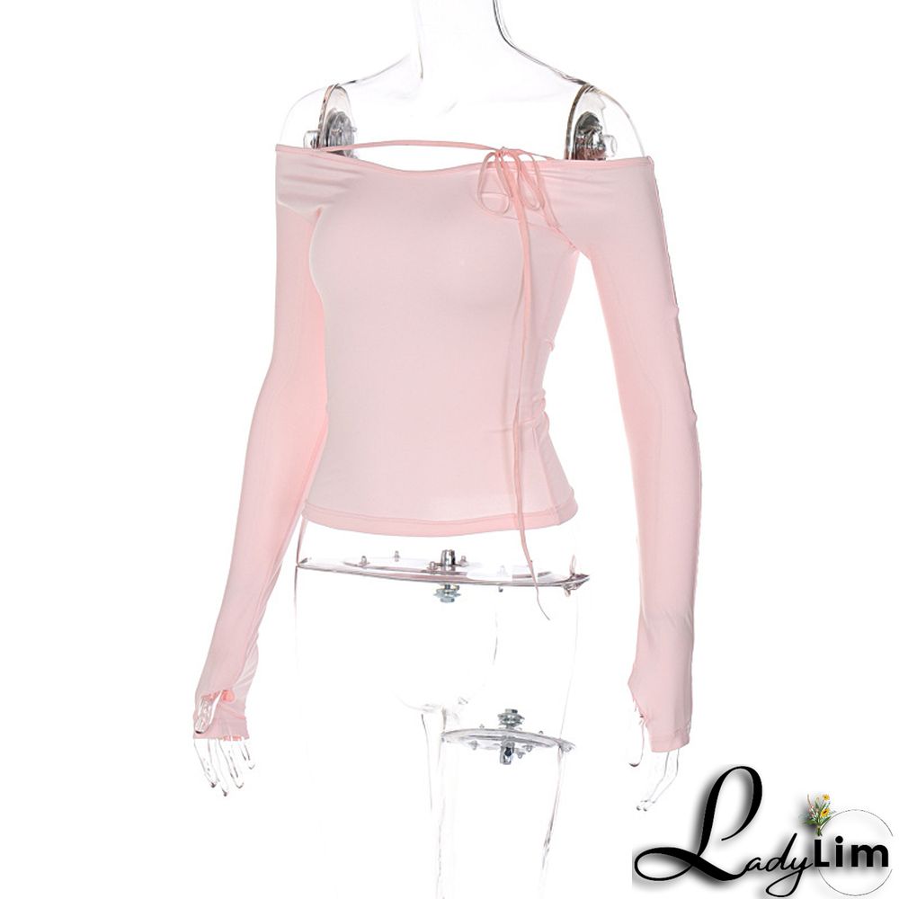 Spring Ladies Off Shoulder Fashion Street Slim Fit Basic Shirt T-Shirt Tops