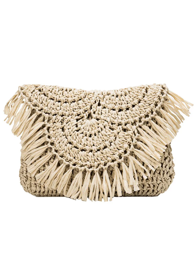 Summer Women Tassels Straw Rattan Weave Shoulder Crossbody Bag Flap Handbag