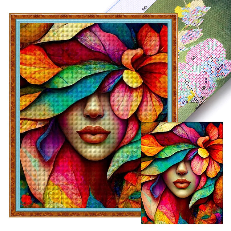 Color Half Face Girl 11CT Stamped Cross Stitch 50*60CM
