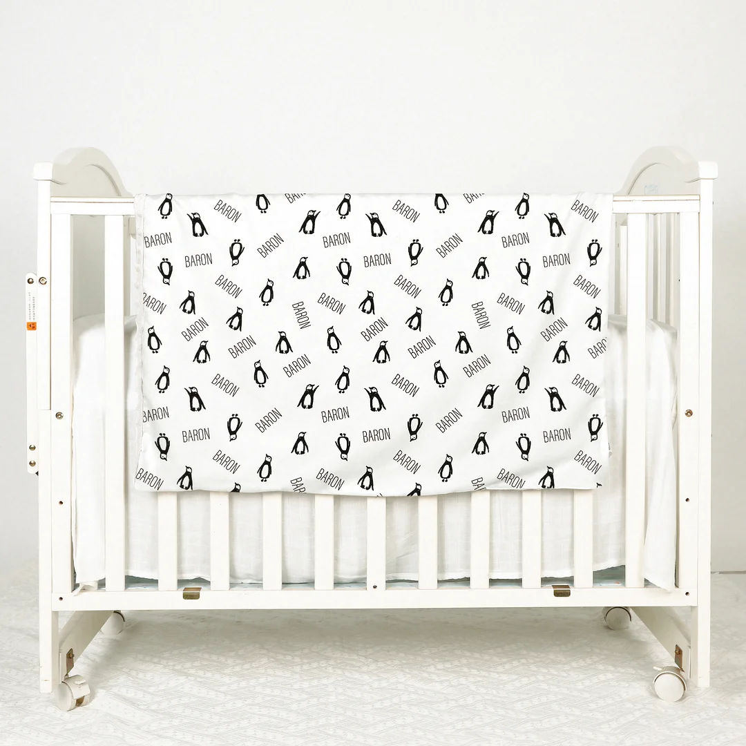 Baron's Penguin Kingdom Personalized Baby Name Blanket