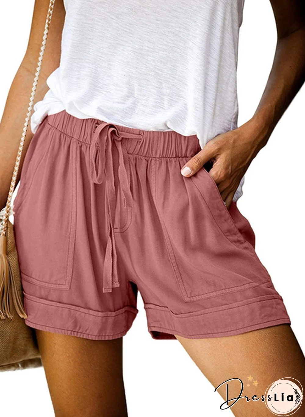 Summer Women Shorts with Pockets Plain Pure Color and Print Shorts Drawstring Elastic Waist Short Pants Beach Lightweight Short Lounge Pants Ladies Plus Size Casual Shorts S-8XL