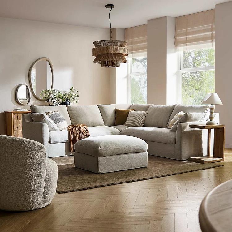 Agnes Slipcover Storage L-Shaped Sectional Sofa with Ottoman