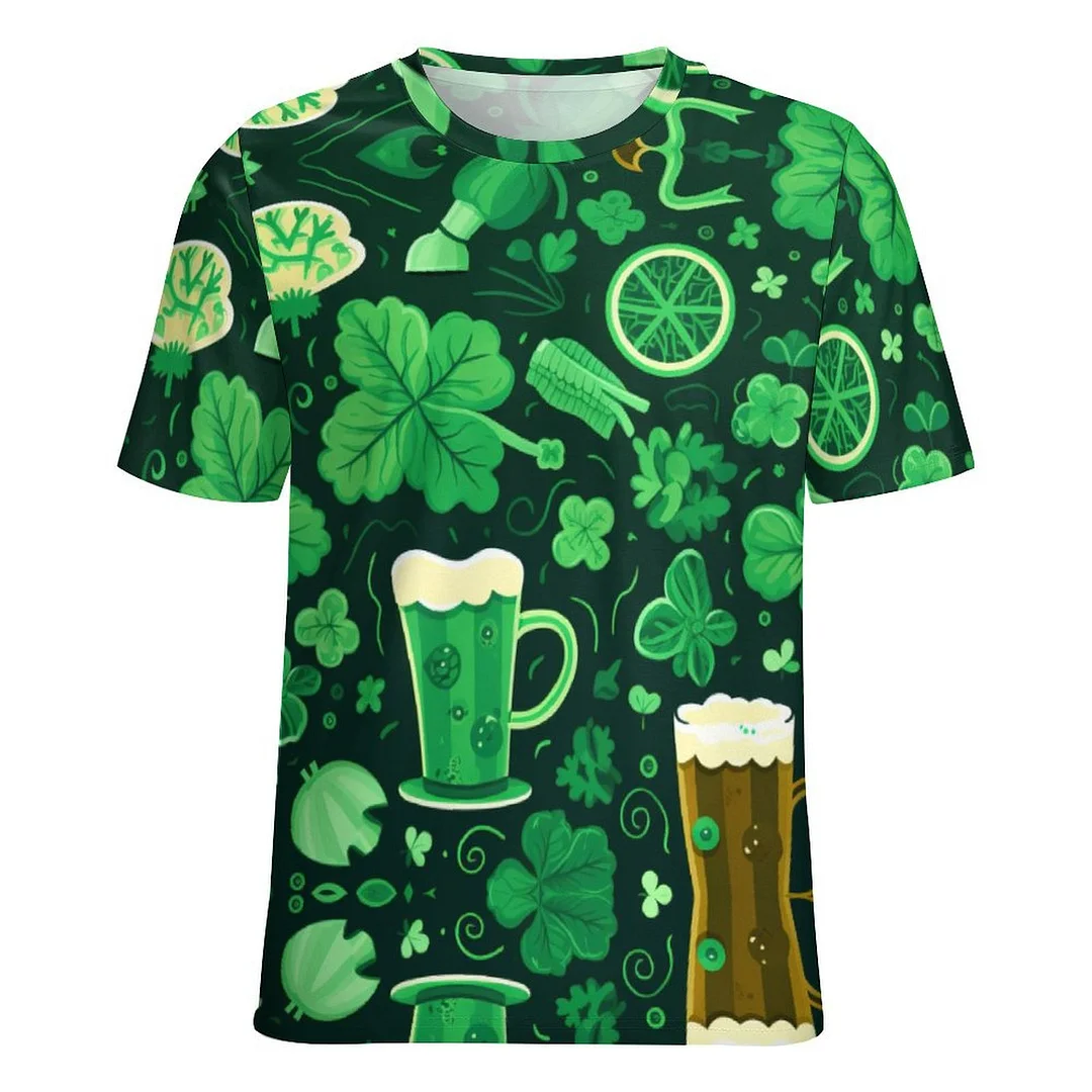 Full Printed Unisex Short Sleeve T-shirt for Men and Women Pattern Happy St Patrick S Day,Green