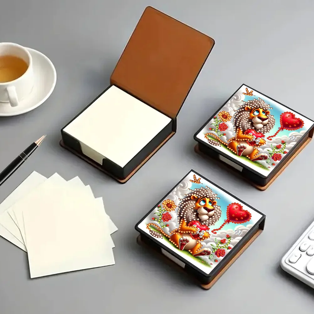 PU Lions Diamond Painting Notecard Box with Papers for DIY Art Craft