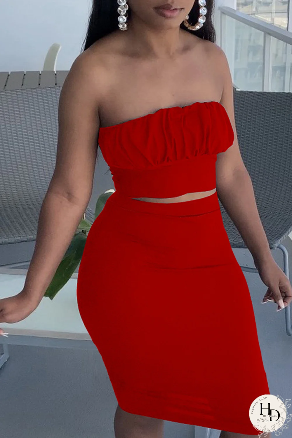 Dark Gray Sexy Solid Split Joint Strapless Sleeveless Two Pieces