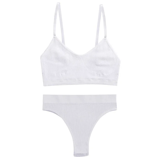 Bra Set Women Underwear Sexy Crop Top Suit Bralette Female Lingerie Girls Fashion Brassiere Basic Stretchy Ribbed Tank Tops