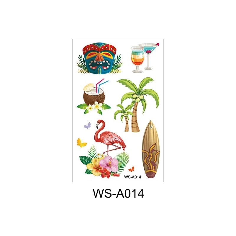 Waterproof New Hawaiian Tattoo Sticker Fashion Summer Seaside Beach Party Cartoon Sweatproof Tattoo Sticker