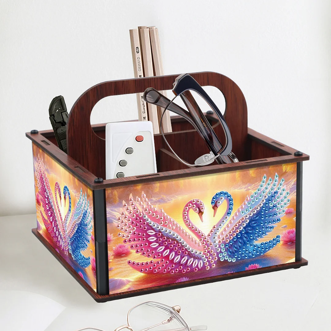 DIY Pink Blue Swan Wooden Diamond Painting Handheld Storage Box Kit Home Decor