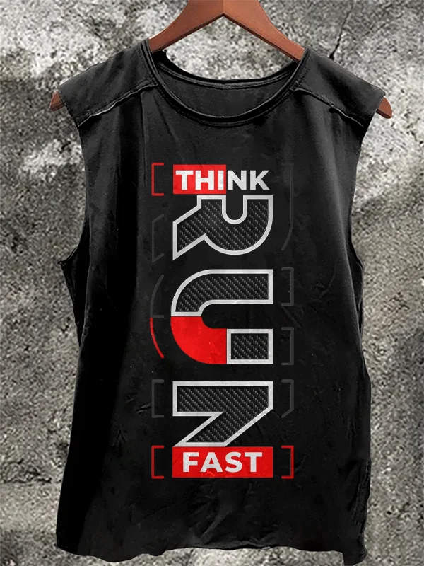Men's Think Run Fast Slogan Print Tank Top