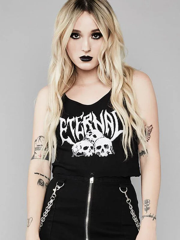 Goth Letter Graphic Sleeveless Crew Neck Cropped Tank Top
