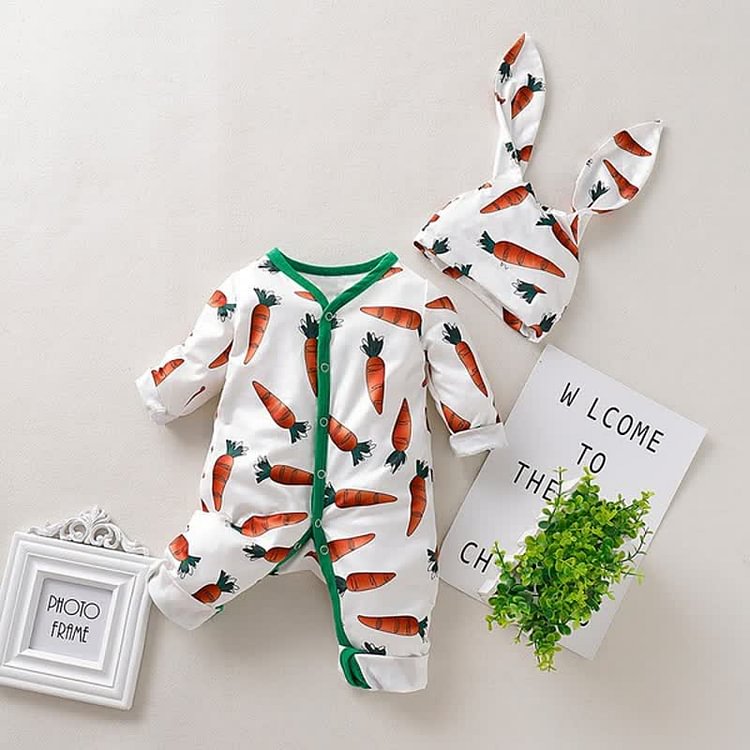 Baby Carrot Romper and Rabbit Ear Hat