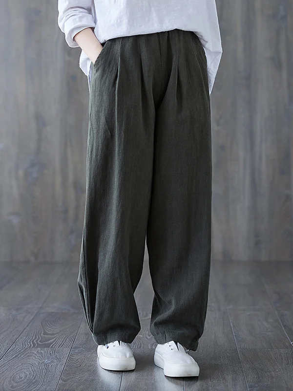Simple Wide Leg Loose Elasticity Solid Color Casual Pants Bottoms