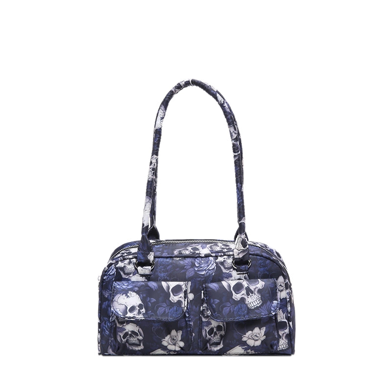 Halloween Women’s Flower Skull Streetwear Square Zipper Shoulder Bag