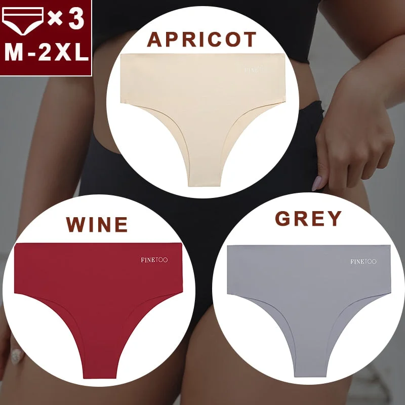 FINETOO 3PCS/Set Women Seamless Underwear Panties Ice Silk Lingerie Female Briefs Plus Size M-2XL Sexy Girls Breathable Pantys